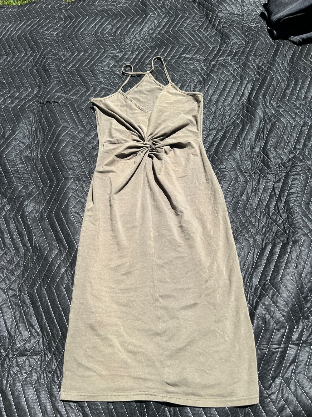 Sleek Twist-Front Spaghetti Strap Dress — Olive Green